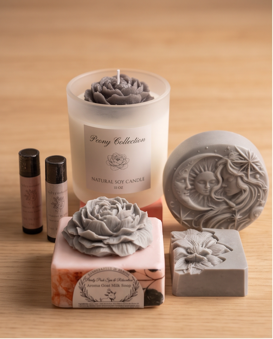 Blooming Bouquet Lady Grey Pink Aroma Candle • Soap • Lip Balm Gift Set