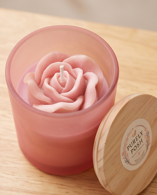 3D Floral Eco Soy Wax Candle – Frosted Jar 8 Oz & Aroma Soap 3 oz Botanical Lip Therapy 5.5g Gift Box