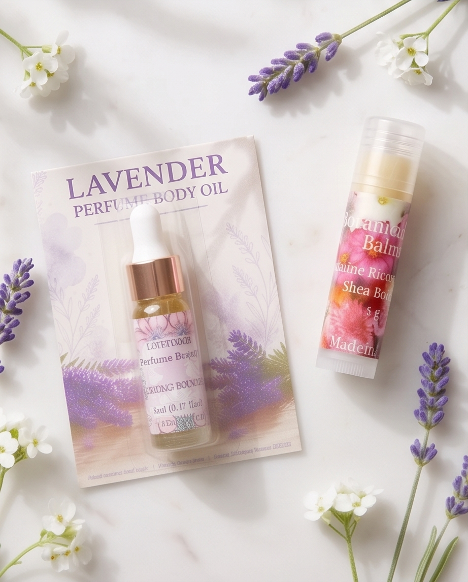 Purely Posh 3 pcs Lavender Botanical Spa Set Perfume Oil Goat Milk Soap Lip Balm