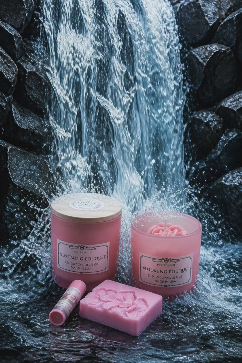 3D Floral Eco Soy Wax Candle – Frosted Jar 8 Oz & Aroma Soap 3 oz Botanical Lip Therapy 5.5g Gift Box